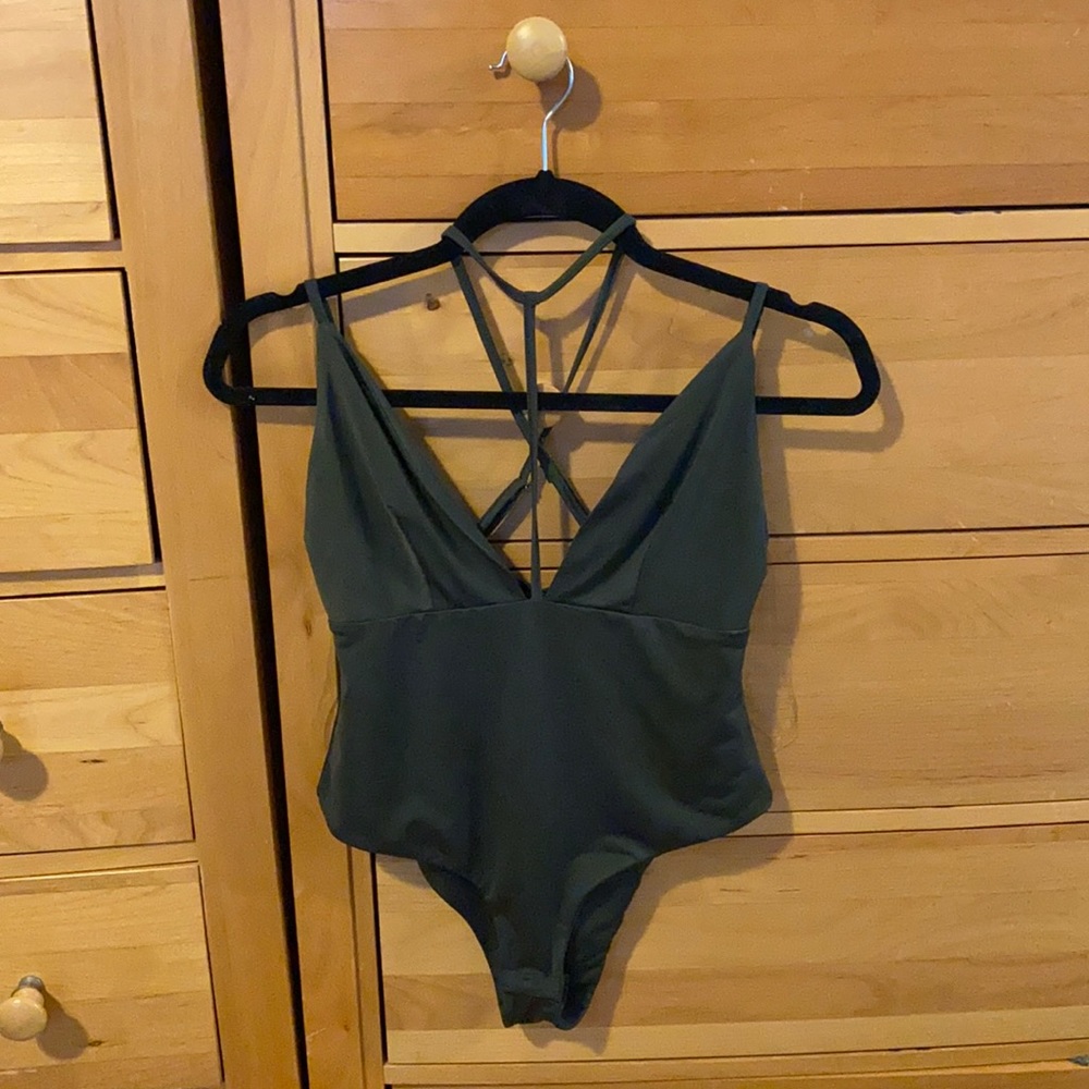 Forest Green Deep V Bodysuit